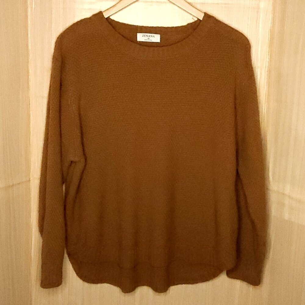 Zenana Womens Plus Brown Crew Neck Sweater 1X